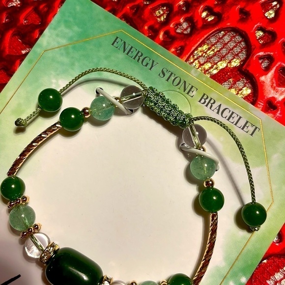 Brand New La Meno 18K Gold Plated Green Jade & Quartz Energy Stone Bracelet - Picture 8 of 10